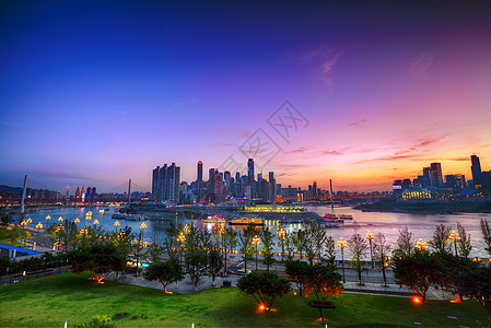 江景城市夜景重庆朝天门码头黄昏晚霞背景