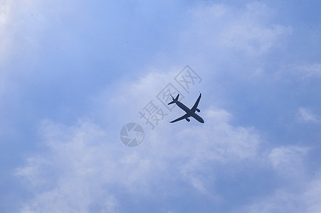 蓝天白云下的飞机背景图片