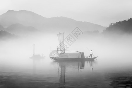 帆船水墨瓯江迷雾背景