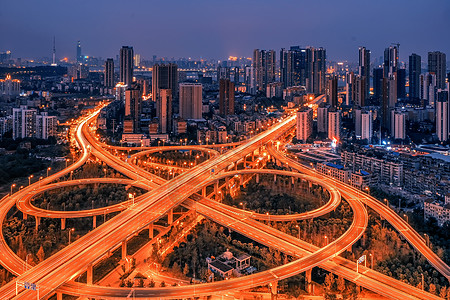 街景夜晚武汉黄昏高架桥车轨背景