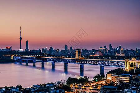 武汉黄昏长江大桥长江中下游城市圈高清图片素材