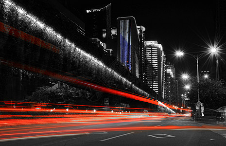 建筑物线条厦门街道夜景车灯光影轨迹背景