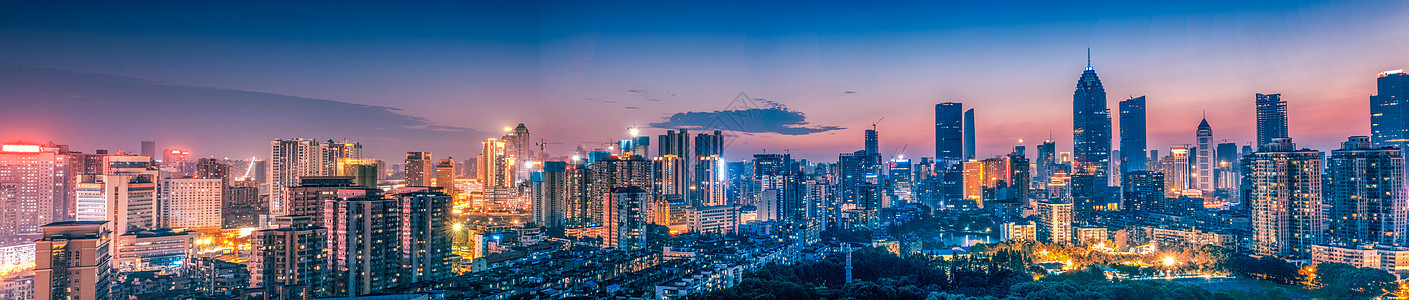 湖城市武汉黄昏西北湖夜景超广角背景