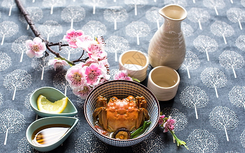 蟹和糯米饭传统秋天美食大闸蟹背景