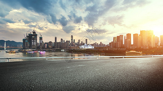 城市日落重庆城市汽车道路背景