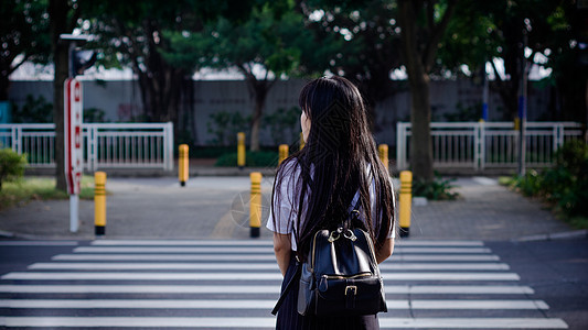 女孩等候过斑马线图片