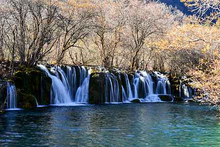 秋天冷九寨沟瀑布背景