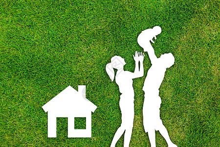 一家人草坪草地上房子与一家人设计图片
