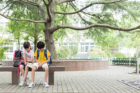 树下读书在树下坐着一起看书的小学生背景