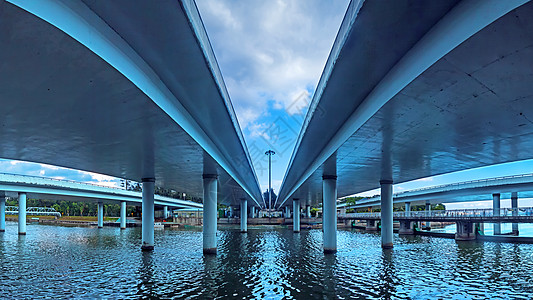 用水桥下河水波光粼粼背景