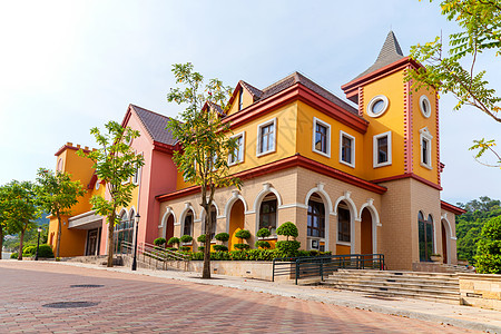 酒店建筑彩色欧式建筑背景