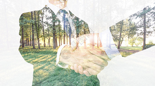 握手合作商务男士剪影绿色环保商务背景设计图片