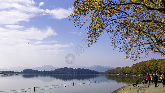 湖边夕阳西湖秋色背景