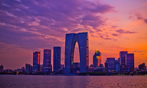 苏州景色现代城市苏州东方之门夕阳景色背景