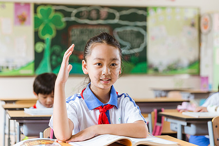 校园举手女生课堂女生上课学习举手背景