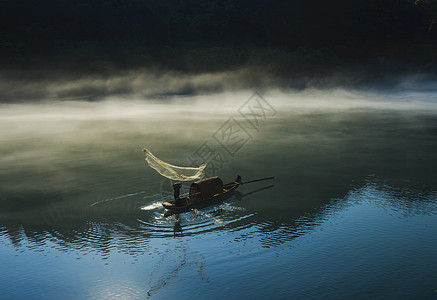 古风山天堂打鱼人小东江风光背景