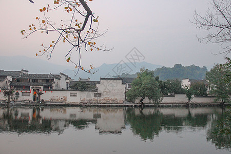 中国风剪影安徽宏村水墨古镇意境风景背景