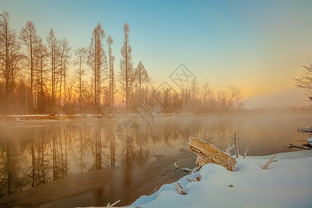 冰雪雾凇魔界之晨长白山迷雾背景