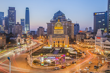 南京路夜景天津音乐厅小白楼背景