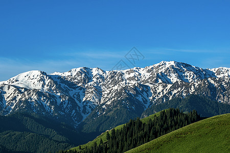 青山绿水蓝天白云新疆肯斯瓦特湖背景