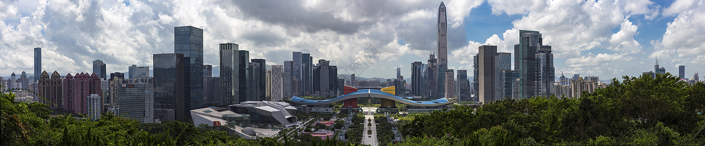 乌云密布的城市深圳市民中心全景背景