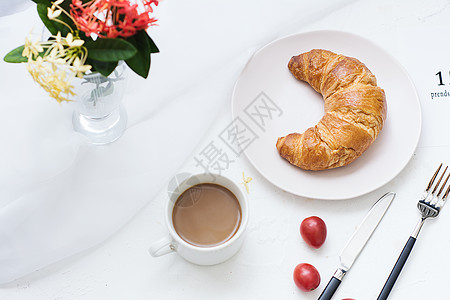 甜品鲜花下午茶牛角包背景