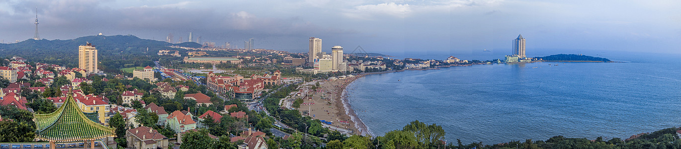 蓝色海平面青岛全景图背景