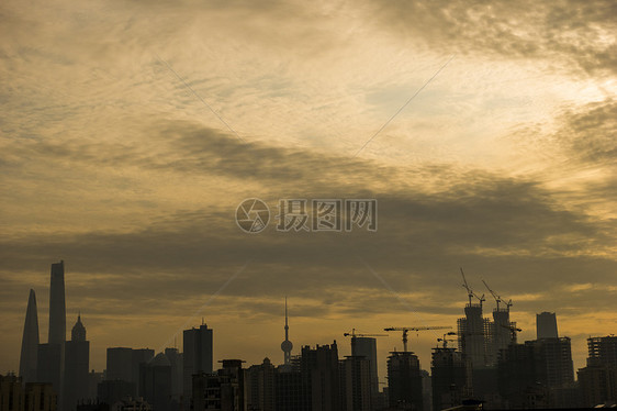 夕阳下的上海城市高楼图片