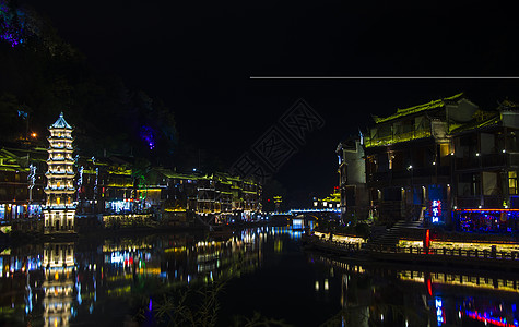 湘西风情夜色沱江背景