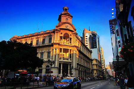 夕阳风景澳门历史街区背景