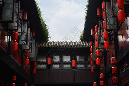 红灯笼中式建筑高清图片