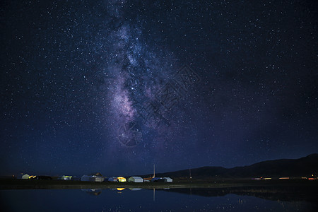 慢门照片青海湖夜晚银河背景