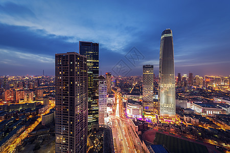 景观道路天津城市建筑风光夜景背景