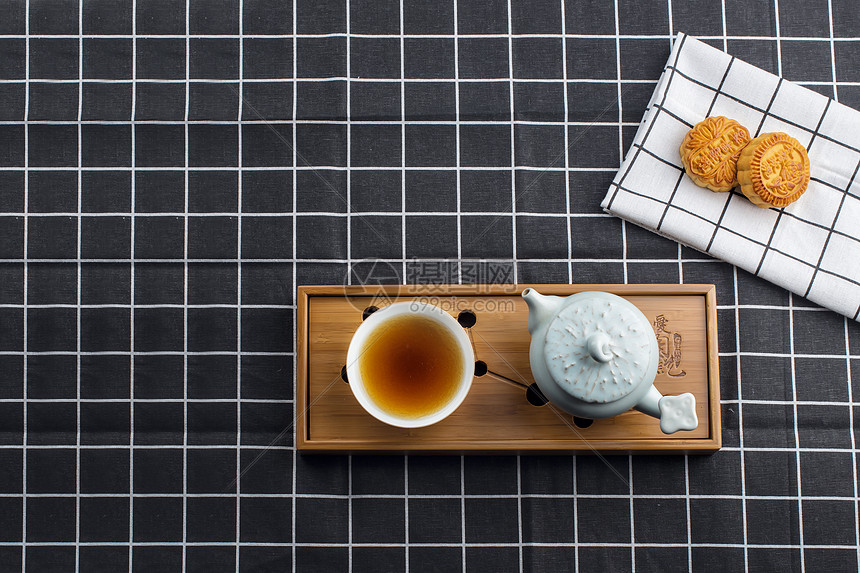黑白格子布和月饼图片素材_免费下载_jpg图片