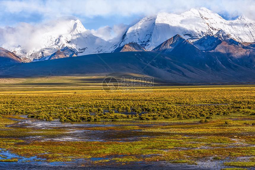 雪山下的湿地图片