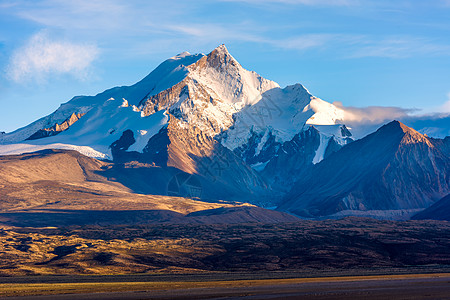 夕阳下的雪山夕阳下的卓木拉日峰背景