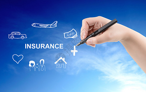 蓝色背景的商业保险写各种保险设计图片