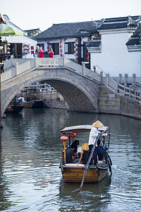 江南水乡的小桥流水小船背景图片