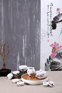 水墨茶壶中国风茶具背景