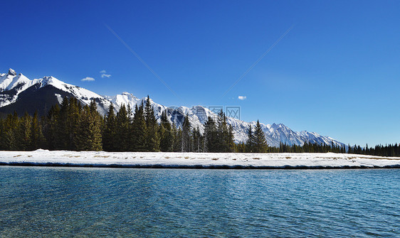 加拿大班夫国家公园雪山Lake Minnewanka图片