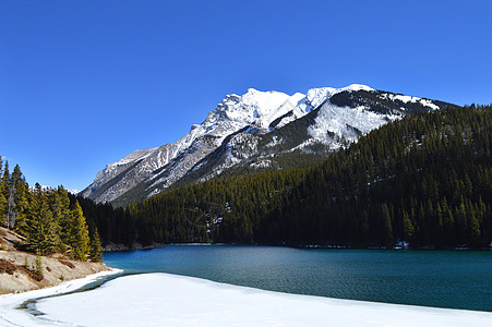 加拿大班夫国家公园雪山Lake Minnewanka图片