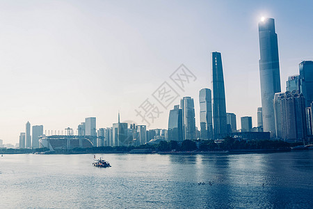 广州城市夜景夕阳下的珠江新城背景