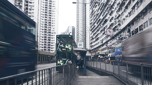 香港公交车香港街景背景