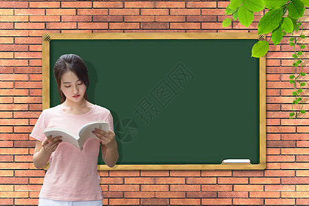 校园中读书的女孩背景图片