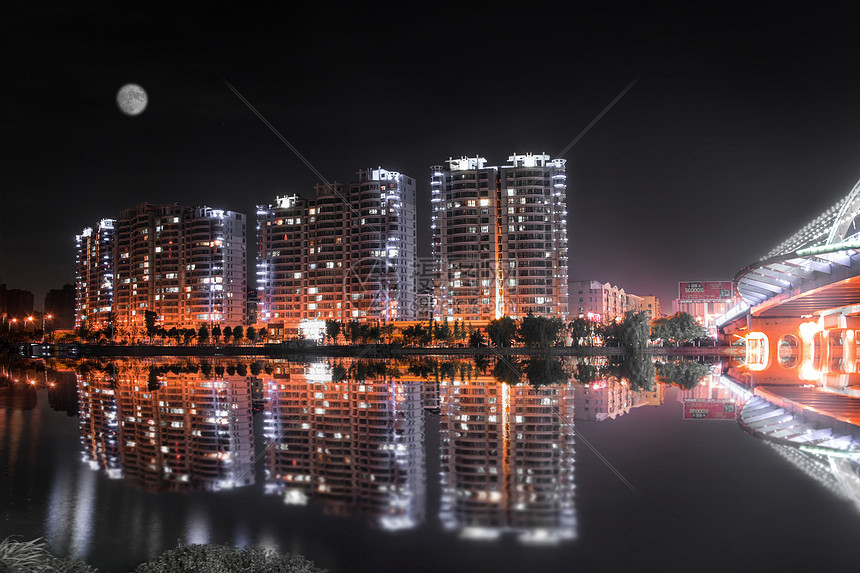 城市月圆夜色图片