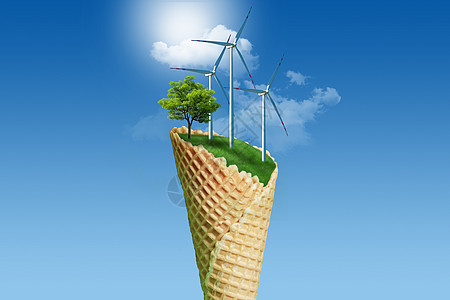 甜筒上的草地和电力风车背景图片