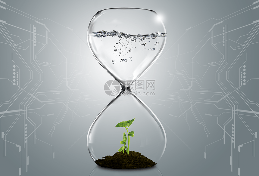 沙漏绿芽科技趋势背景图