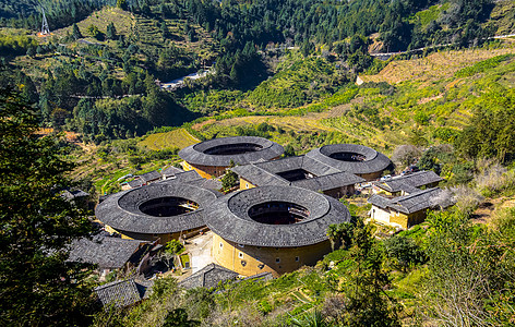 建筑外景南靖田螺坑土楼背景