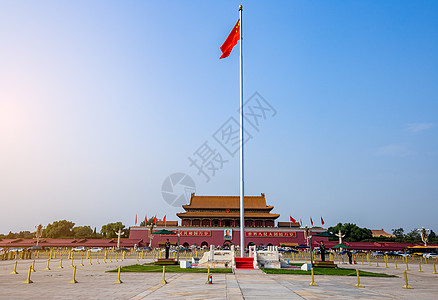 水北京蓝天下的天安门广场背景