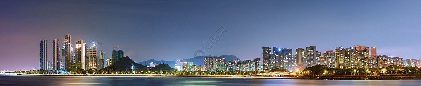 深圳建筑港湾建筑夜色全景背景